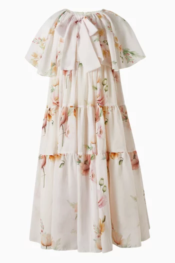Floral-print Cape Maxi Dress