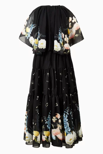 Flower-print Cape Maxi Dress
