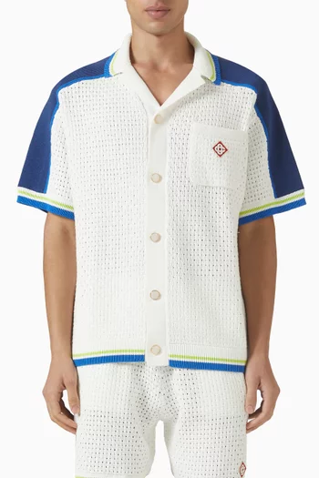 قميص مزيج نسيج كروشيه وقطن