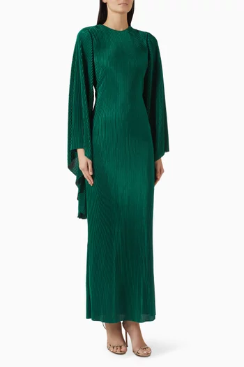 فستان بطيات وأكمام كاب