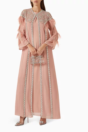 Feather-trim Kaftan Set