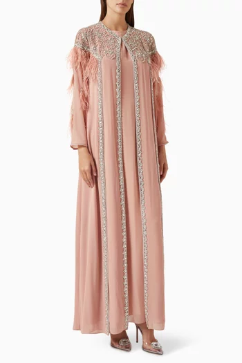 Feather-trim Kaftan Set