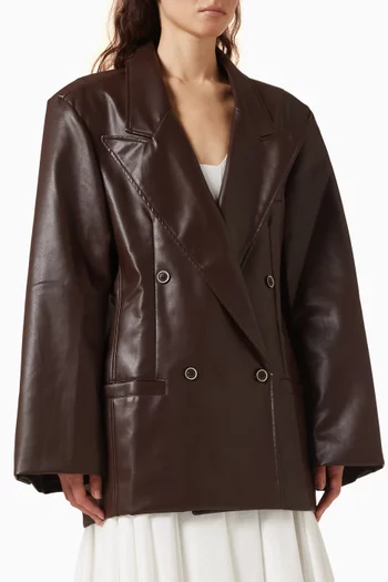 Kasos Double-breasted Oversized Blazer in Faux-leather