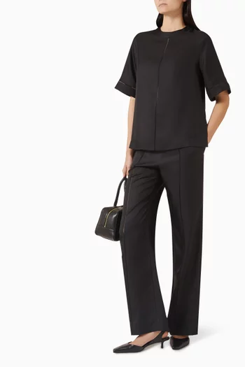 بنطال لارس بقصة ساق واسعة حرير تويل