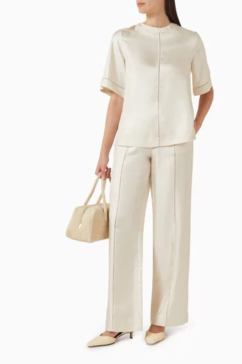 بنطال لارس بقصة ساق واسعة حرير تويل