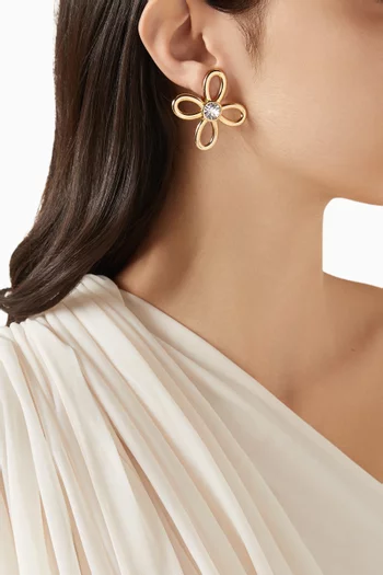 أقراط بمشبك بتصميم زهور مرصعة بالكريستال فينتج من التسعينيات معدن مطلي بلون ذهبي‏