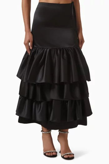 Raven Ruffle Skirt in Satin