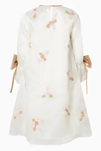 Embroidered Bow Dress in Silk