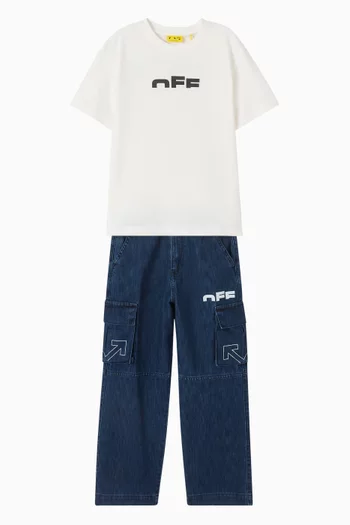 بنطال كارغو بشعار الماركة بتصميم أشرطة دينم