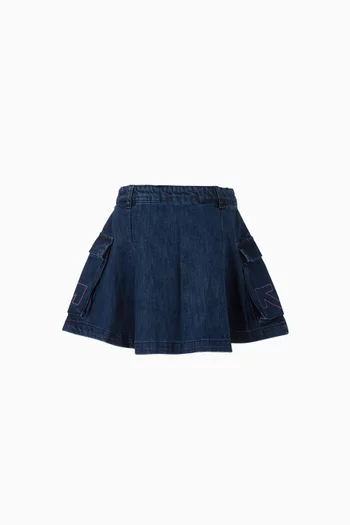 Logo Flared Skirt in Denim