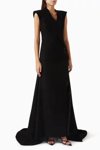 فستان طويل بلا أكمام كريب