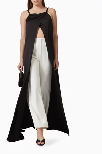 طقم بلوزة طويلة وبنطال ستان وكريب