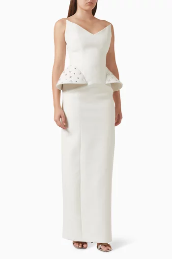 فستان بلا حمالات كريب