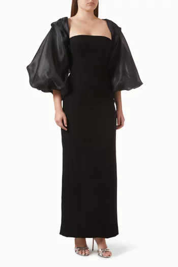 طقم بوليرو وفستان طويل شيفون وكريب