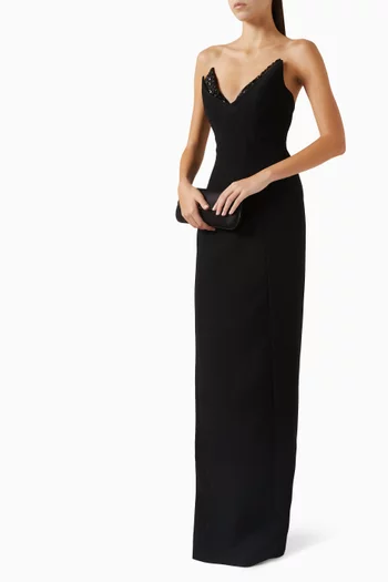 فستان طويل مطرز بالكريستال كريب