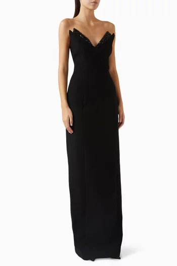 فستان طويل مطرز بالكريستال كريب