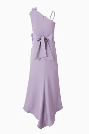 فستان طويل بكتف مكشوف مزين بزهور