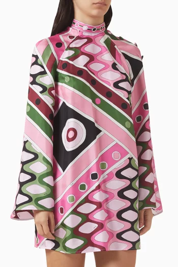 Printed Mini Dress in Silk Satin