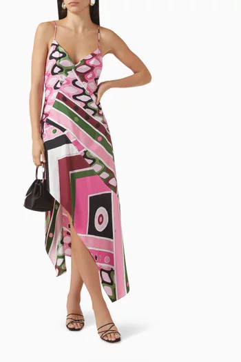 Vivara-print Dress in Silk Satin