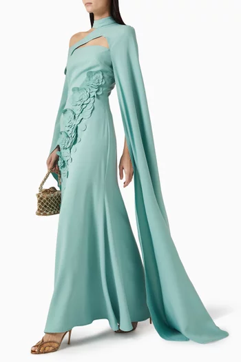 3D Floral-applique Dress in Crepe