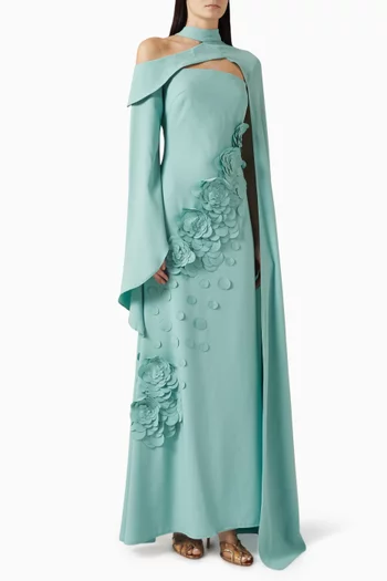 3D Floral-applique Dress in Crepe