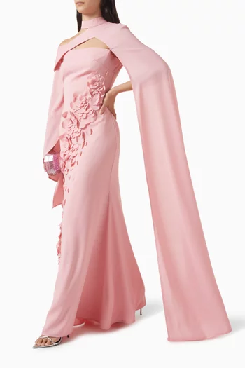 3D Floral-applique Dress in Crepe