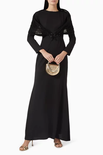Embellished Shawl Dress in Crepe