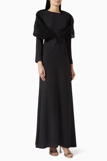 Embellished Shawl Dress in Crepe