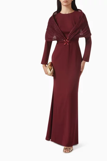 Embellished Shawl Dress in Crepe