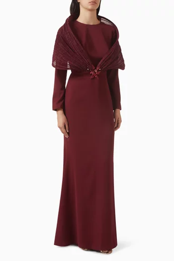 Embellished Shawl Dress in Crepe