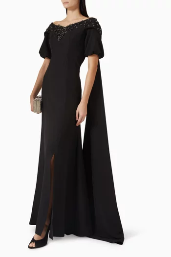 Bead-embellished Dress in Crepe