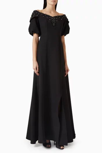 Bead-embellished Dress in Crepe