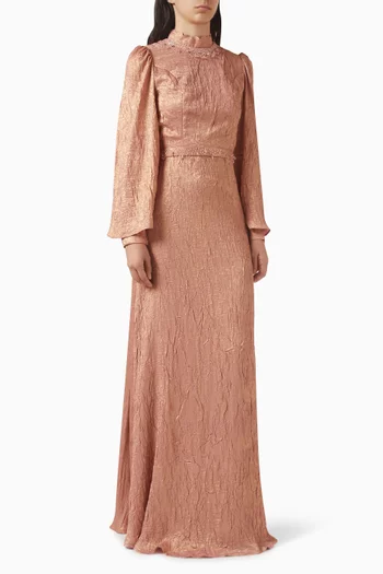 Embellished Dress in Metallic-chiffon