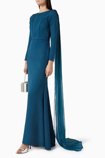 Panelled Cape Dress in Crepe & Organza