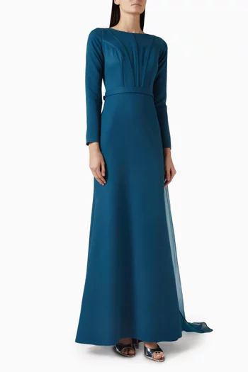 Panelled Cape Dress in Crepe & Organza