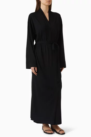 كارديغان طويل بحزام صوف مارينو وحرير