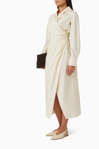 Gathered Dress in Cotton Poplin