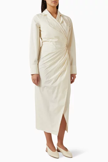 Gathered Dress in Cotton Poplin