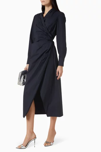 Gathered Dress in Cotton Poplin