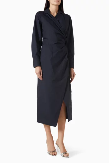 Gathered Dress in Cotton Poplin