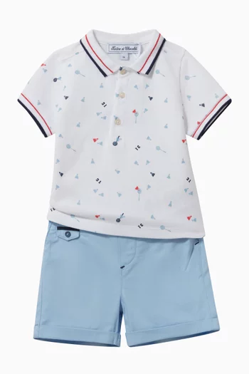 Seaside-print Polo Shirt in Cotton-pique