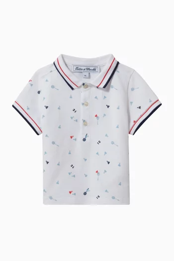 Seaside-print Polo Shirt in Cotton-pique