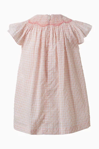Floral-embroidered Gingham Dress in Plumetis Cotton
