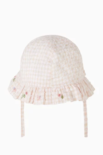 Gingham Bucket Hat in Plumetis Cotton