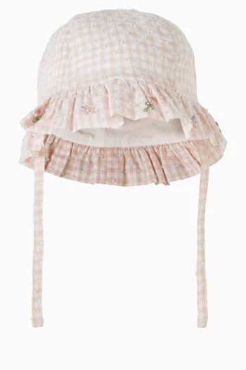 Gingham Bucket Hat in Plumetis Cotton