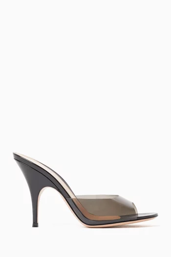 حذاء مفتوح صوفيا بكعب 95 مم أجزاء شفافة وجلد