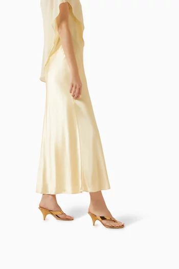 حذاء صوفيا مفتوح من الخلف بسيور بنمط ثونغ وكعب 70 مم جلد لامع