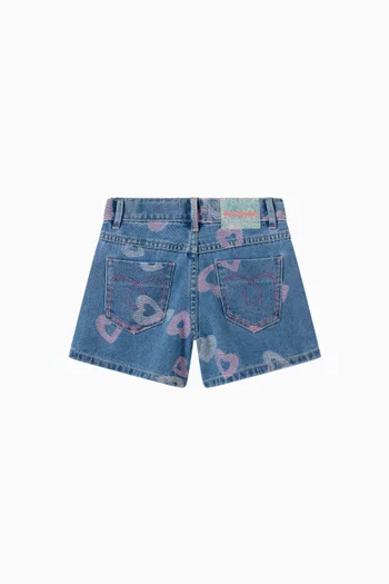 Heart-print Denim Shorts