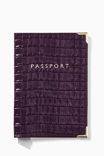 Passport Cover in Croc-embossed Leather