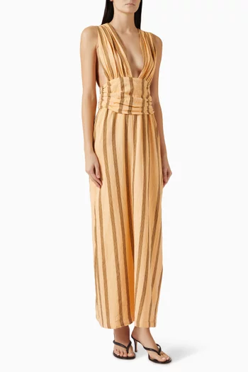 فستان سولي طويل بنقشة مخططة قطن